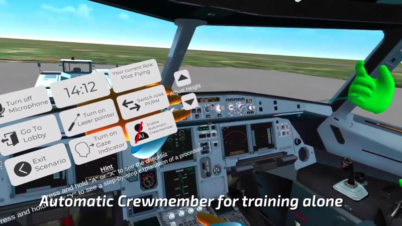 Imagen de lo que ve el alumno con las gafas de realidad virtual, durante una simulacin de un A320 en el simulador de GTA.